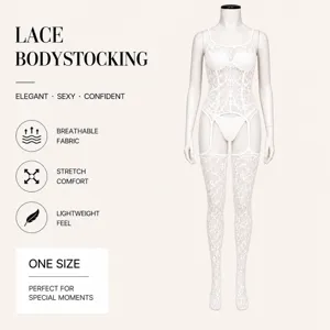 Body en dentelle blanche pour femme, lingerie sexy transparente avec jarretelles, taille unique.