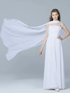 Elegant white women chiffon long cape and dress set, perfect for special occasions and parties.