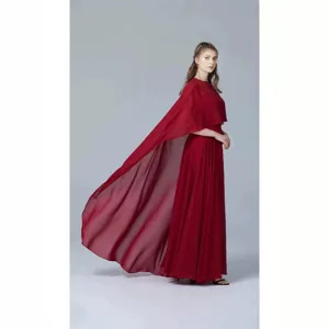 French new style red chiffon long cape elegant women shawl large hem detail display