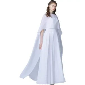 Elegant white chiffon cape detail view, long flowing cloak design for women's graceful fashion look.