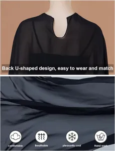 Elegant black chiffon cape with back U-shaped design, lightweight, breathable and comfortable.