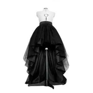 Women Irregular High-Low Tulle Midi Skirt Dark Aesthetic Multi-Layered Mesh Solid Color Satin Skirt Light Mature Style Piece