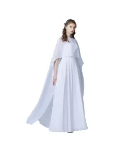 Elegante mantella scialle in chiffon bianco da donna, design lungo e drappeggiato, vista principale.