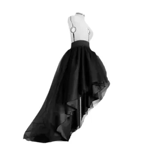 Long black gothic tulle skirt high low irregular mesh maxi skirt elegant dark style