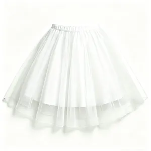 Close-up detail of the elegant white layered tulle skirt fabric, showing fine mesh texture.
