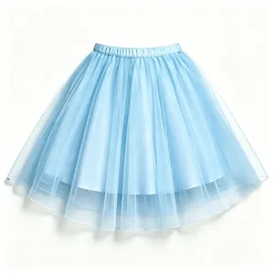 Detailed close-up view of the light blue multi-layer mesh tulle tutu skirt for women.