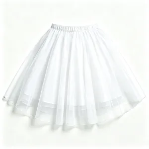 White layered tulle midi skirt, elegant sheer mesh high waist long skirt for women.