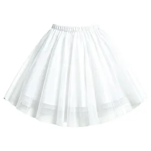 White mesh tutu skirt for women, elegant multi-layer tulle midi skirt for party and daily wear.
