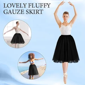 Black fluffy tutu gauze skirt for women, sweet layered mesh party dress and ballet dancing outfit.
