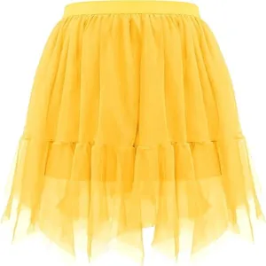 Yellow mesh skirt summer irregular layered tutu skirt women cross border fashion short skirt