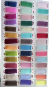 Tulle fabric color swatches chart showing vibrant shade options for custom skirts and dresses.