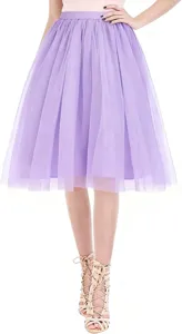 Detailed view of the elegant lavender purple tutu skirt, high waist mesh layer for party.