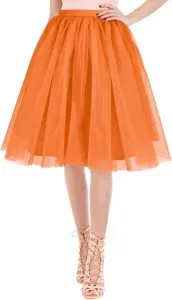 Orange tulle tutu skirt party dress women mesh skirt mid length vintage retro style