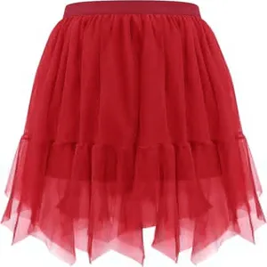 Red tiered mesh mini skirt irregular summer women fashion casual chic streetwear apparel