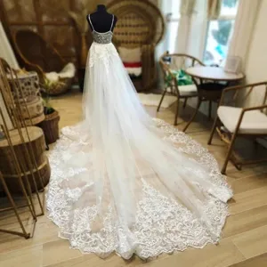 Bridal Mesh Tulle Skirt With Long Trailing Lace Embroidery Princess Puffy Skirt For Women Dance Wedding Party Maxi Skirt