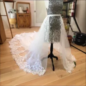 Bridal Mesh Skirt Long Train Lace Wedding Over-skirt Sequin Mini Dress Display Main Image