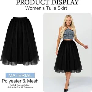 Women Black Tulle Skirt Mesh Tutu Skirt Party Halloween Costume Gothic Princess Dress