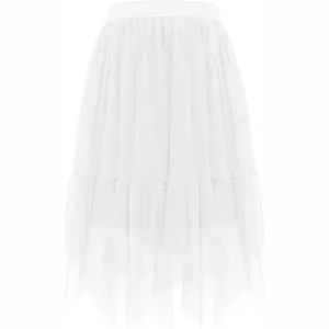 Women white mesh skirt summer irregular layered tutu skirt casual midi skirt elegant style