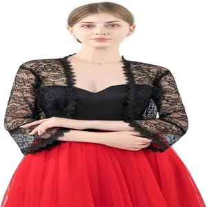 Elegant black lace bolero shrug for women summer sheer open front short cardigan top outerwear