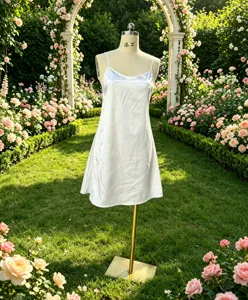 Elegant white slip nightgown for women, smooth satin fabric, perfect for bridal morning robes.