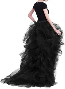 Black high waist mesh tulle puffy high low long skirt women elegant party evening dress