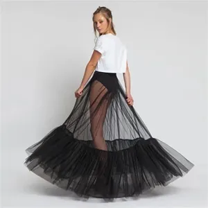 Sheer black tulle mesh overskirt long petticoat for evening party photography fashion outfit detail