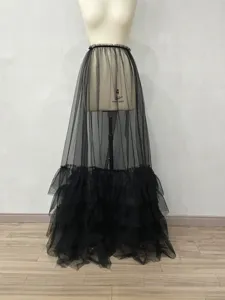 Black sheer tulle long mesh skirt transparent overlay dress for party photography wear