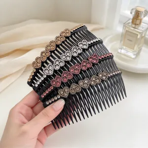 Strass Hart Haarkam Koreaanse Stijl Handgemaakt Plastic Hars Bloem Haarklem Elegante Zijkam Voor Vrouwen Dagelijkse Decoratie