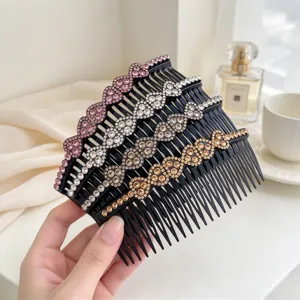 Women Rhinestone Hair Comb Elegant Bowknot Bangs Insert Comb Plastic Resin Broken Hair Clip Headwear Accessories