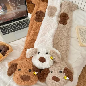 Long plush hot water bottle cover cute dog design winter warm bed cozy soft hot pad