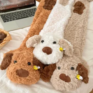 Long plush hot water bag cover cute dog design winter warm bed heating cozy cute plush cover soft