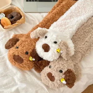 Long plush dog hot water bag winter warm bed cute cute animal design soft cover hand warmer.