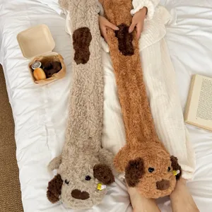 Cute plush long dog hot water bottle cover winter warm bed artifact comfortable soft cover