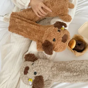 Long plush dog hot water bag cover cute winter bed warmer soft comforting cozy warm artifact