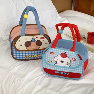 Cartoon Dog Insulated Lunch Bag Portable Checkered Bento Box Tote For Office Students Women Men Picnic Thermal Storage Handbag