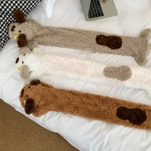 Long plush dog hot water bag cover, cute cartoon animal bed warmer for winter cozy sleep.