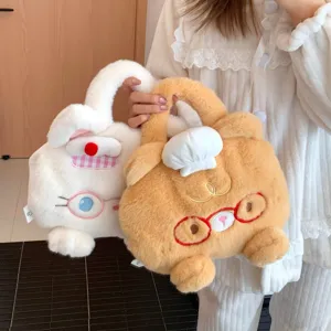Cute plush hand warmer bag for winter warm water bag soft furry cartoon portable handbag