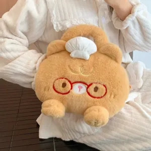 Cute plush rechargeable hot water bag hand warmer winter portable cartoon bear style detail view.