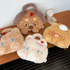 Cute plush hand warmer bag cute cartoon animal plush handbag winter cozy fuzzy bag
