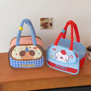 Cute cartoon puppy insulated lunch bag portable canvas tote picnic food container storage.