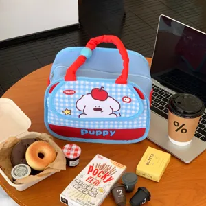 Cartoon puppy insulated lunch bag portable bento handbag for students and office workers.
