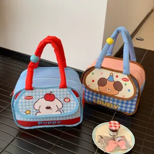 Cartoon puppy insulated lunch bag with aluminum foil lining, portable bento tote for daily use.