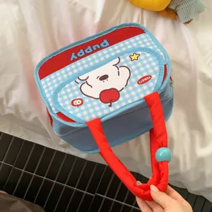 Cartoon dog print lunch bag portable bento tote insulated food container handbag for daily use