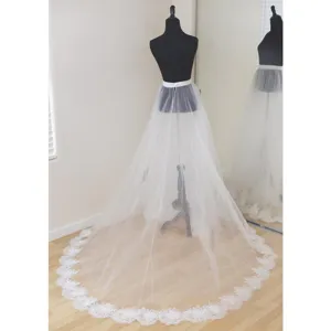Removable Lace Embroidered Bridal Mesh Skirt Long Wedding Train For Photography Double Layer Polyester Tulle Skirt Women Accessory
