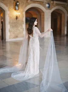Bridal wedding dress long sheer cape photography gown elegant bridal photo apparel accessories