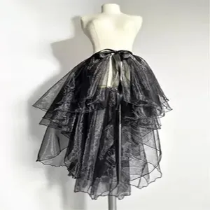 Black high low mesh tutu skirt flowy layered wrap ballet skirt for women fashion apparel