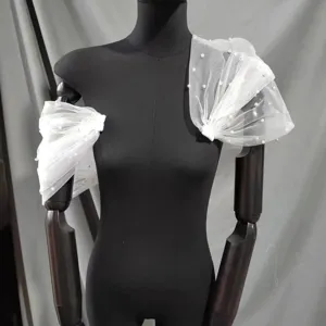 Mangas desmontables de tul blanco con perlas accesorios para vestido de novia falsas