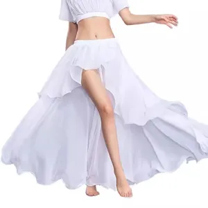 Women Belly Dance Practice Skirt Irregular Crinkled Chiffon Maxi Skirt Ethnic Style Dance Wear For Beginners Elegant Long Skirt