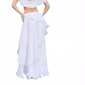 White belly dance practice skirt set for women professional long dance costume wear