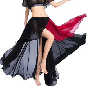 Women belly dance skirt black red split chiffon practice dancewear costume for beginners practice